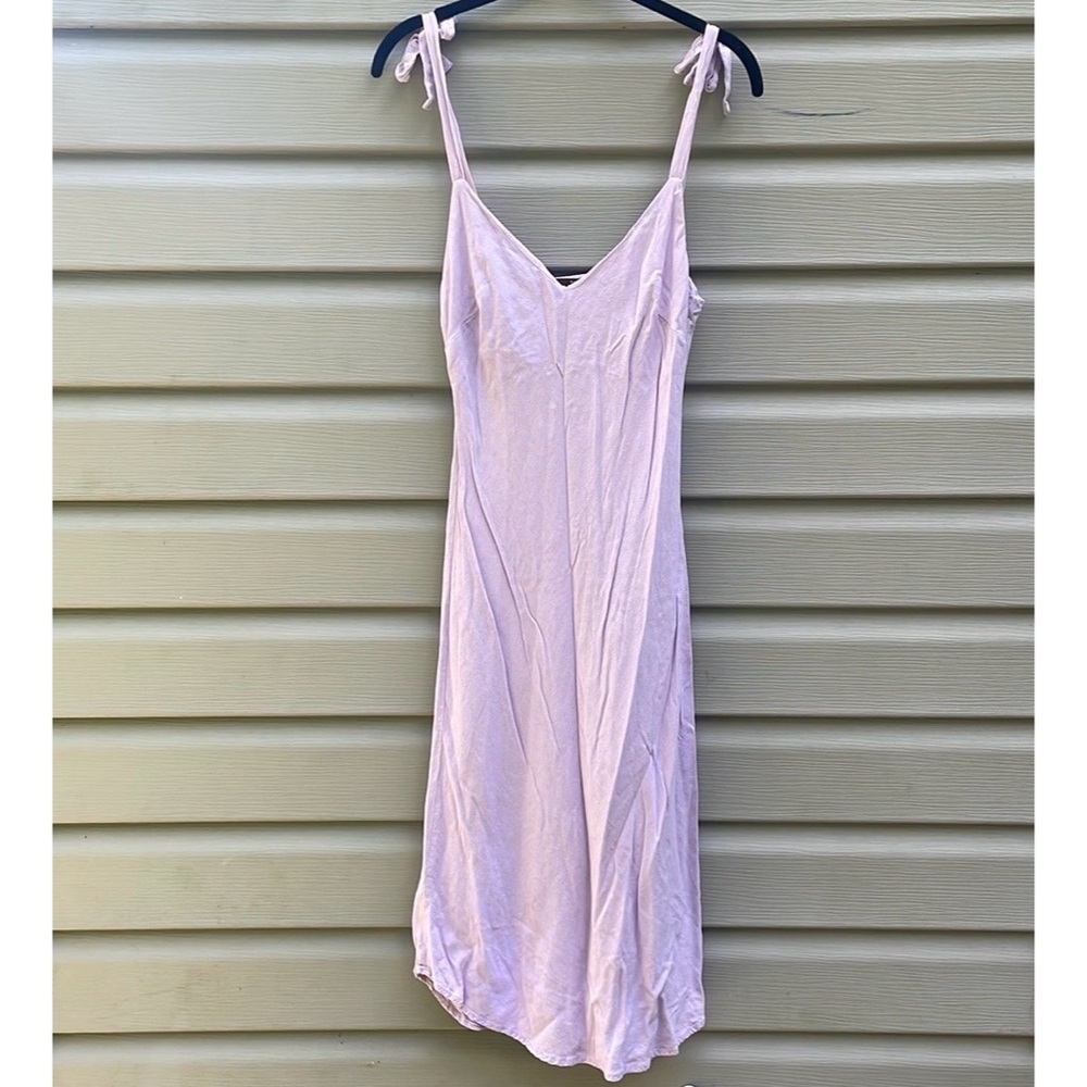Vintage Pink Slip Midi Dress with Tie Straps
